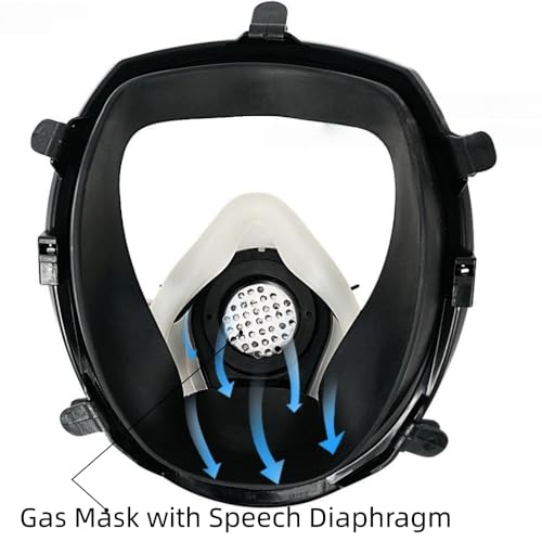 Spherical Wide View Full Face Respirator with Built-in Microphone, Reusable Anti-Fog Silicone Full Face Gas Mask, Dual Air Inlets & Replaceable Filters for Spray Paint, Chemical, Sanding Protection