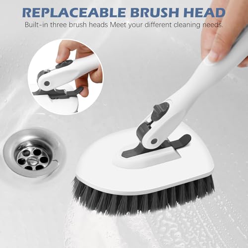 SetSail Tile Tub Floor Scrubber with V-Shaped Grout Brush, White Grey - color: White Grey, size: 2 Pads + V-Shaped Brush