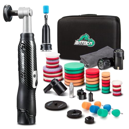 BATOCA S6 Mini Cordless Polisher 2 Heads for Car/Motorcycles Detailing Kit - size: Carbon Style with 2 batteries