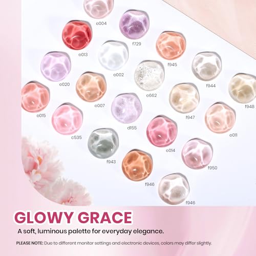 Beetles Cat Eye Gel Nail Polish Set, 36 Colors Jelly Shimmer Nail Gel | with Base Coat, Glossy$Matte Top Coats, Plus Nude Blush Pink White Lavender Shades for Uv Led Manicures - color: 20 colors Glowy Grace