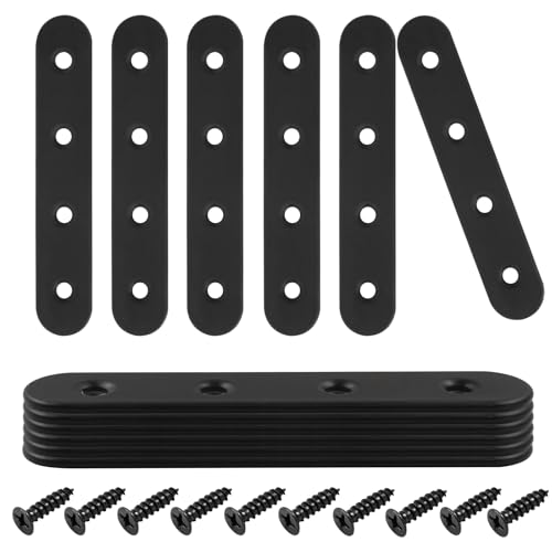 12 Pcs 4 Inch Black Straight Brackets, Stainless Steel Brace - size: Black, 4" x 0.69"