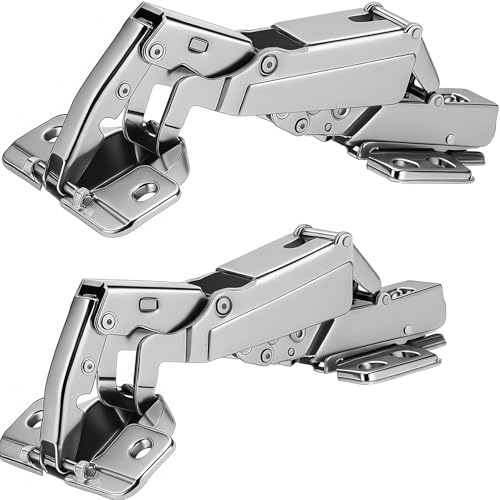 TamBee 175 Degree Hinges Frameless Cabinet Doors Hinges 48mm Concealed Hydraulic Adjustable Soft Closing Nickel-Plated Steel Buffer Dampers for Kitchen Corner, 1 Pair 2Pcs (Full Overlay) - size: 175° Full Overlay