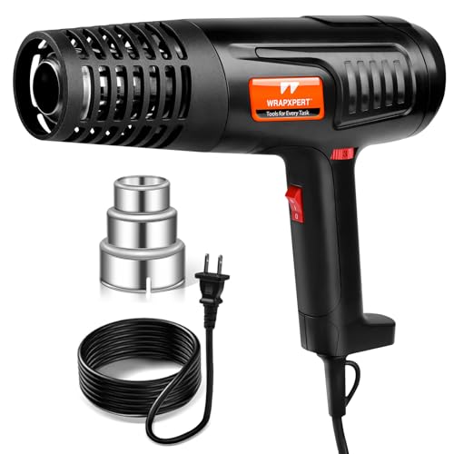 WRAPXPERT Heat Gun for Vinyl Wrap 1600W 122℉-1202℉ with 2 Air Speeds Variable Temperature, Fast Heating Heavy Duty Hot Air Gun for Car Wrap, Window Tint, Crafts, Shrinking Tubing, Stripping Paint - color: Black