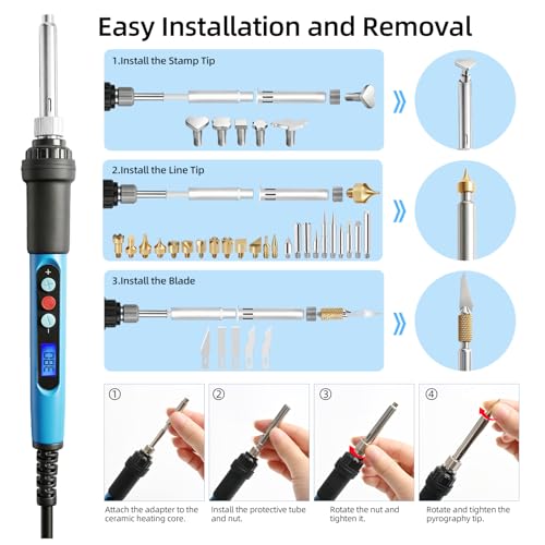 HANDSKIT 52PCS 90W Wood Burning Kit,Wood Burning Tool with LCD Display and Adjustable Temperature 180~480°C,28 Pyrography Tips,6 Blades and 1 Blade Holders,Pyrography Pen for Woodburning Crafts
