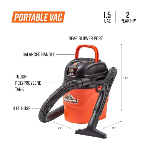 Armor All® AA155 1.5-Gallon 2 Peak HP Portable Wet/Dry Vacuum, Orange - style: 1.5 Gal Vac