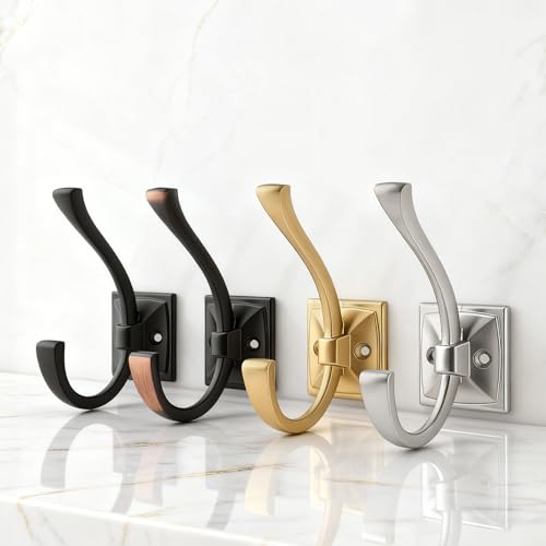 HARPOON 5 Pack Prong Hook, Heavy Duty Two Flared 4.3 inch Coat Hooks, Wall Mounted with 4 Screws, Utility Hooks - Brushed Gold - color: Brushed Gold