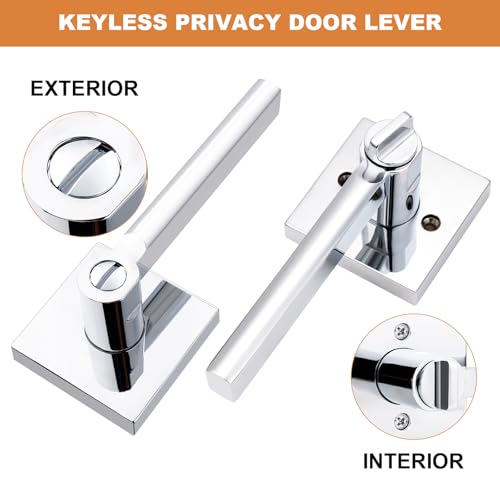 Probrico Interior Door Handles with Lock, Polished Chrome Privacy Levers for Bedroom Bathroom, Heavy Duty Square Reversible Lockset, 10 Pack - color: Polished Chrome