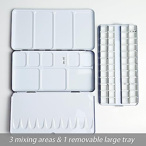 FCLUB Large Empty Watercolor Palette Paint Tray with 48Pcs Half Pans - style: Tin with 48Pcs Half Pans