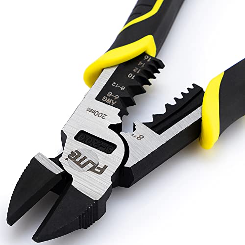 3 in 1 Multifunction Wire Cutters Heavy Duty,8 inch Linemans Pliers Diagonal Cutting Pliers, Wire Stripper,Flush Cutters Chrome Vanadium Steel Forged