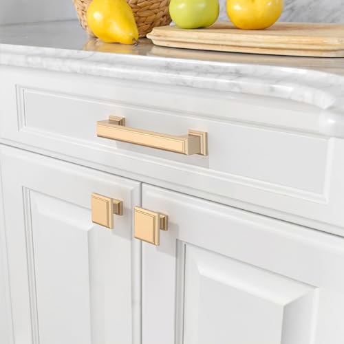 Amerdeco 10 Pack Brushed Brass Cabinet Pulls 3.75" | Cabient Hardware Kitchen Cabinet Handles for Bathroom Drawer Pulls Dresser Pulls ZH0001 - color: Brushed Brass, size: 3.75" hole center, style: 10 Pack