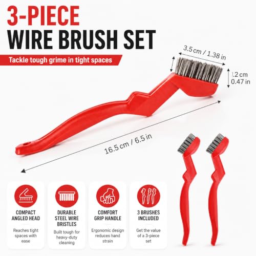3 Pcs 7" Stainless Steel Wire Brushes - 50% Denser Than Standard Brushes - for Heavy-Duty Cleaning: Grill Grates, Uncoated Pans, Rust Removal, Deburring & Metal Cleaning,Deep Detailing Cleaning