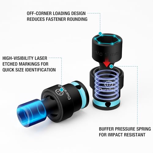 DURATECH 3/8" Drive Impact Swivel Socket Set, 11 Pcs Shallow Wobble Sockets - style: 11 PCS Metric 3/8" Dr.