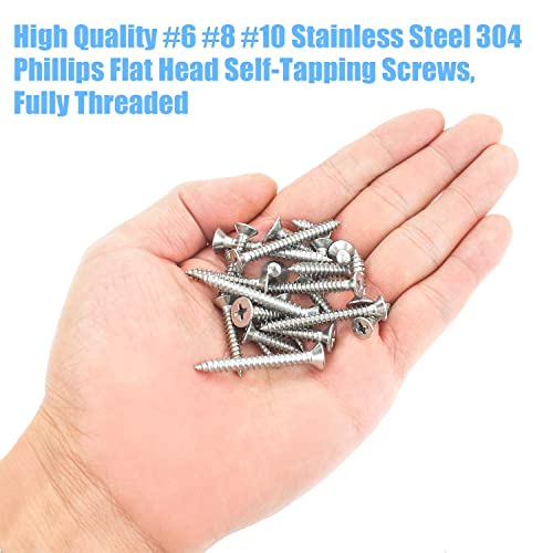 DYWISHKEY 320 Pieces #6#8#10 Stainless Steel 304 Phillips Flat Head Self-Tapping Screws, Wood Screws Assortment Kit - size: #6#8#10