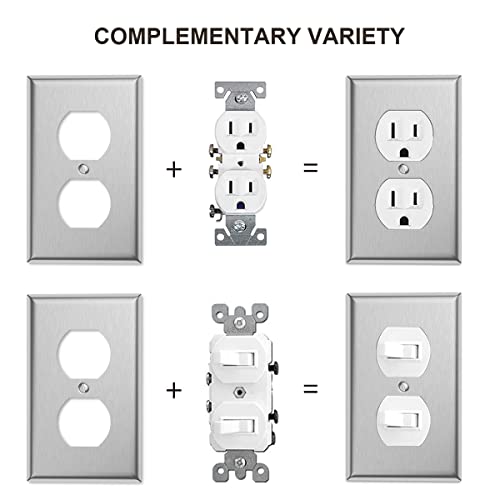 4-Pack Single Duplex Wall Switch Plate Outlet Cover - Stainless Steel Decorator Receptacle Outlet Plate Covers - Brushed Finish - Silver - size: 4 Pack