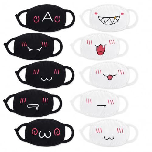 Cute Cat Face Mask, Kawaii Cotton Mouth Masks Reusable Washable Face Mask Anti-Dust Anime Masks for Women Men - color: 10pcs