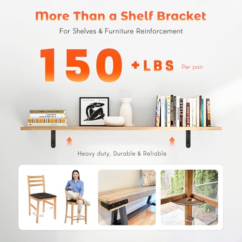Shelf Bracket 8 Pack 5" Lx3 H 5mm Thick Heavy Duty Black L Brackets - color: Black-8pack, size: 5"Lx3"Wx0.78"W
