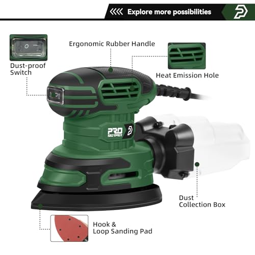 Prostormer Detail Sander, 13000RPM Mouse Sander, 1.6A Electric Palm Sanders - color: Green