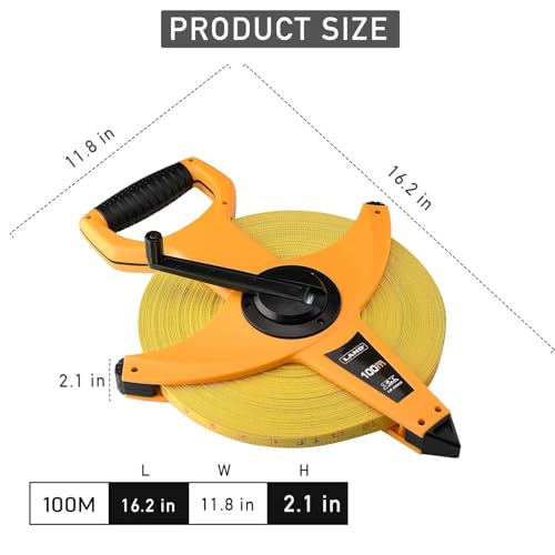 LAND 300FT/91M Heavy Duty Fiberglass Tape Measure - 1/2-Inch Wide, Dual Inch/Metric Scale, Durable Open Reel Measuring Tape for Surveying, Engineering, Runway Construction - size: 91 m