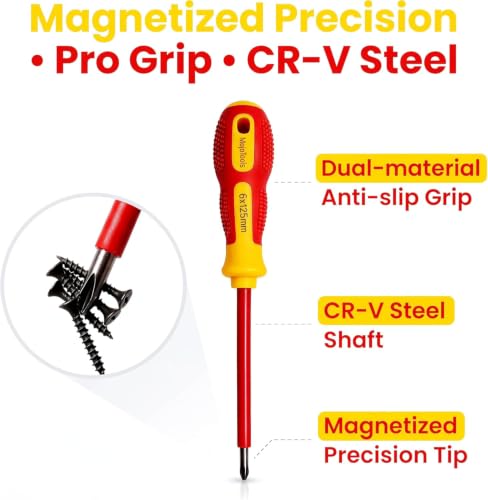 10-Piece 1000V Insulated Screwdriver Set, Magnetic Tip Electrician Screwdriver Set - style: Red yellow With Bag