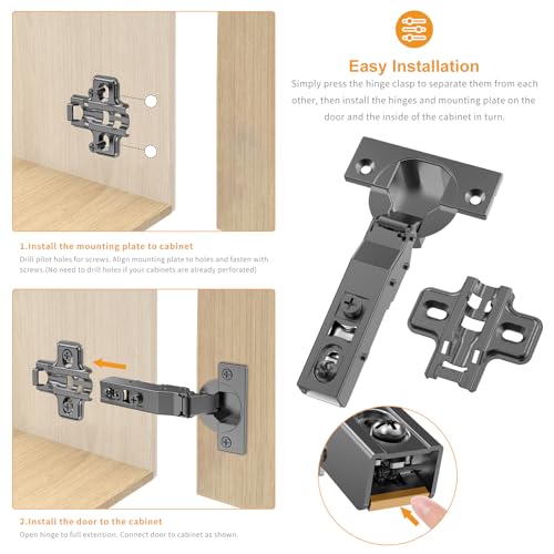 Chibery 20 PCS Full Overlay 3/4 inch Overlay Soft Close Hinges, Clip ON Plate, 105 Degree, Silent Hydraulic, Black Frameless European Concealed Hinge for Kitchen Cabinet Door, Wardrobes, and Bookcases - color: Full Overlay, size: 20 Pack