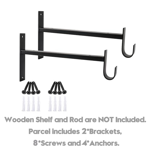 AddGrace Closet Rod Bracket Heavy Duty Shelf Brackets Black 6 Inch 2 Pack - color: Black, size: 6 Inch