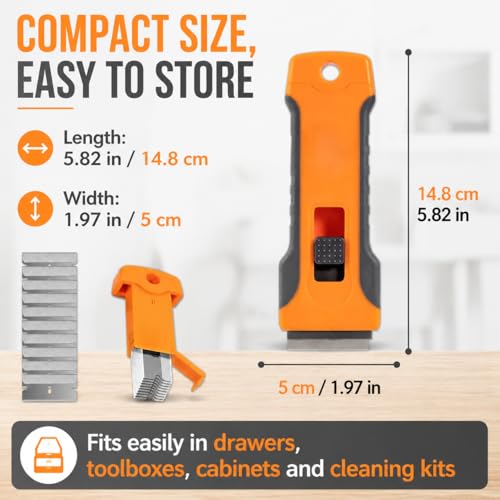 Razor Blade Scraper with 10 Metal Blades – Glass Stovetop Window Cleaner Tool