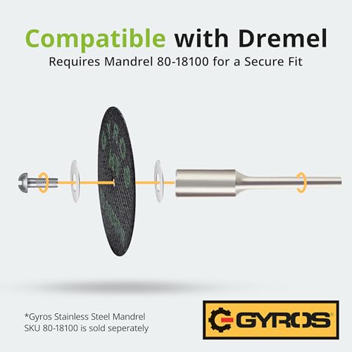 GYROS 1.75” Mini Resin Cut-Off Wheels for Rotary Tools, 12 Double Fiberglass Reinforced Cutting Discs, ST Materials Like Titanium, Carbon; Dremel Cutting Tool Accessory. Made in USA 11-41702/12 - size: 1.75 inches (12 pcs)