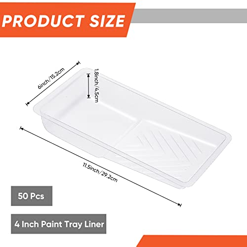 Geelin 50 Pcs Small Paint Tray Liner 4 Inch Mini Disposable Heavy Duty Plastic Roller Tray Liner with Deep Paint Pocket Compatible with Most 4" Rollers
