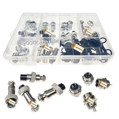 Lsgoodcare 60Pcs 2Pin 3Pin 4Pin 5Pin 6Pin 12mm GX12 Thread Male Female Panel Metal Aviation Wire Connector Plug Assortment Kit with Aviation Caps