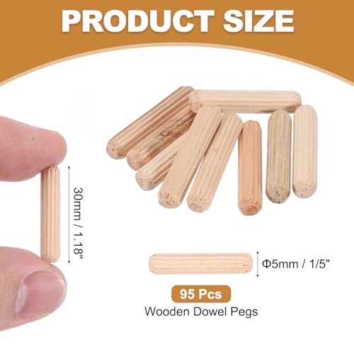 PATIKIL 95 Pcs Wood Dowel Pins 3/16" x 1 1/4" Fluted Wooden Dowels Hardwood Pegs for Woodworking Furniture DIY Crafts Projects Door Art - size: 3/16" x 1 1/4"