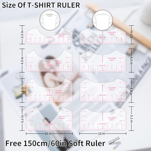 9pcs Tshirt Ruler Guide for Vinyl Alignment, T Shirt Rulers to Center Designs, PVC Measurement Template, Sewing Supplies Accessories Tools for Cricut Heat Press & HTVRONT HTV Transfer Vinyl (Pink) - style: Tshirt Ruler-9-Pink