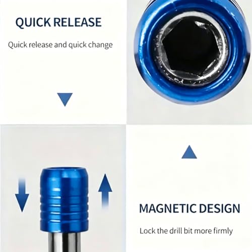 3-Piece Magnetic Bit Holder Extension Set, Quick Release Universal Impact Drill Adapter for Home DIY Projects（Blue） - color: Blue