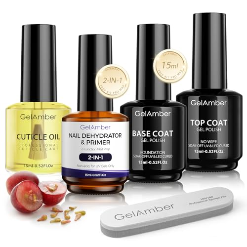 GELAMBER Nail Dehydrator and Primer 2-in-1 Gel Base and Top Coat, Nail File - color: 4Pcs B&T&PD&C