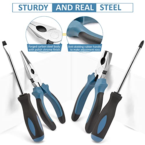 Sundpey 148 Pcs Portable Basic Hand Repair Home Tool Kit Set with Case Blue - color: Blue
