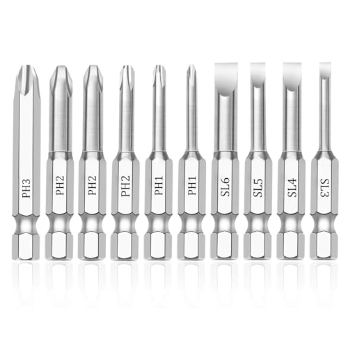 NAUIX 10Pcs Magnetic Screwdriver Bit Set, Phillips Slotted, 2-Inch - style: 10 Piece Slotted Phillips Bits