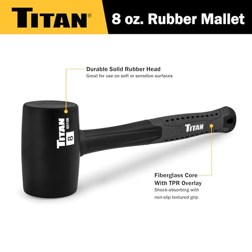Titan 63108 8oz Rubber Mallet, Non-marking Double-faced Solid Head, 11.5" Shock Absorbing Fiberglass Handle with Textured Grip - style: 8oz Black