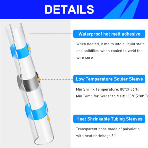 532PCS Heat Shrink Solder Seal Wire Connectors Kit with Mini Heat Gun, Solder Stick Wire Connectors Waterproof Wire Electrical Connector Kit for Marine, Automotive, Boat, Truck (26-6 Gauge) - size: 532PCS