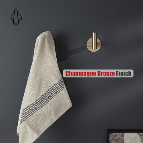 JQK Self Adhesive Towel Hook Champagne Bronze, No Drill Stick on Coat Robe Clothes Wall Hook for Bathroom 2 Pack, 304 Stainless Steel, ATH110-CB-P2 - color: Champagne Bronze, size: 2 Pack