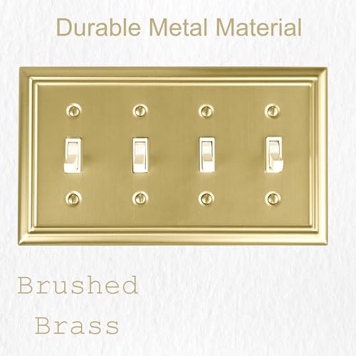 OKAWYC Quadruple Toggle Light Switch Cover Adler Metal Wall Plate, 2-Pack Brushed Brass 4 Gang, Light Switch Cover Decorative Wallplate, Durable - size: 4 Toggle