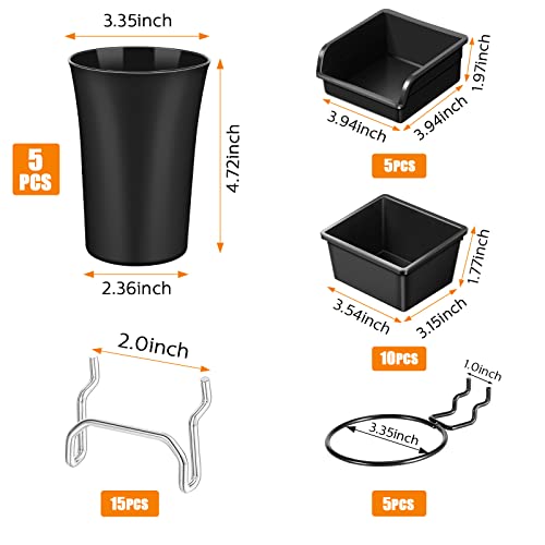 Yookeer 20 Pcs Pegboard Bins and Cups Accessories with Hooks, Black - color: Black