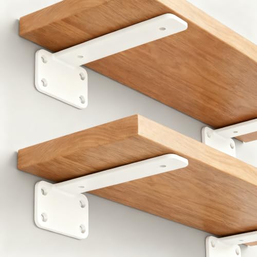 2 Pack - 6 inch White Hidden L Shelf Bracket (1/5 Inch Thicked) Iron Floating Shelf Brackets Rustic Industrial Metal Brackets for Shelf Support - size: 6 Inch, style: White 2 Pack