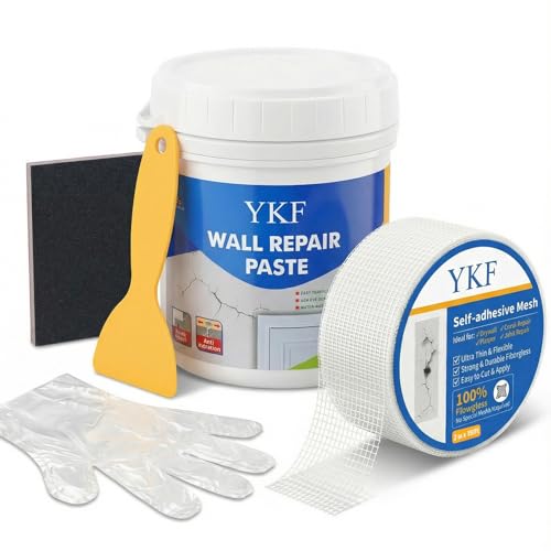 YKF Drywall Repair Kit, 18 oz Ready to Use Quick Dry Wall Repair Paste with Scraper and Self-Adhesive Mesh, White Spackle Putty for Small Holes, Nail Holes, Dents and Cracks