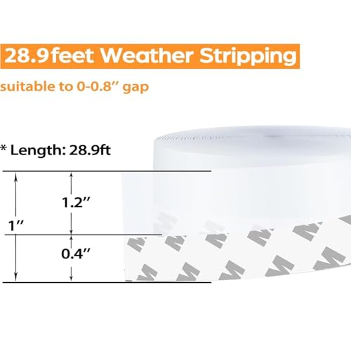 28.9 Ft Weather Stripping Door Seal Strip Tape,Silicone Door Draft Stopper,Self Adhesive Shower Door Bottom Seal, Door Insulation Strip for Door Frame Windows and Glass Gaps (Transparent, 25mm) - size: 1 in x 28.9 ft