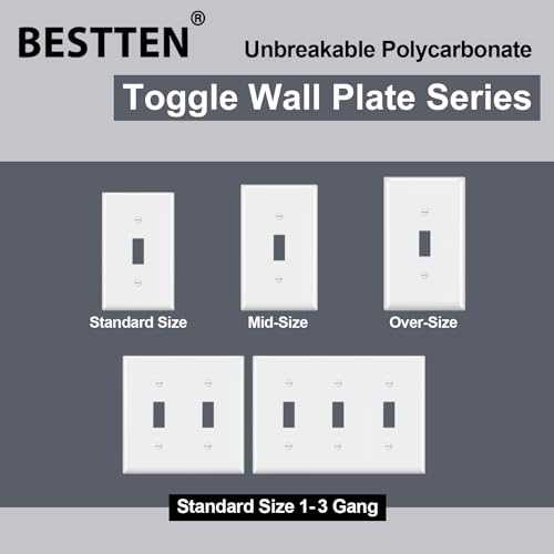 BESTTEN Double Toggle Switch Cover Plate, 2-Gang Light Switch Wall Plate - size: 2 Gang 2 Pack
