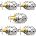 Sopoby Privacy Door Knob, 5 Pack Brushed Nickel Round Keyless Doorknobs - color: Brushed Nickel
