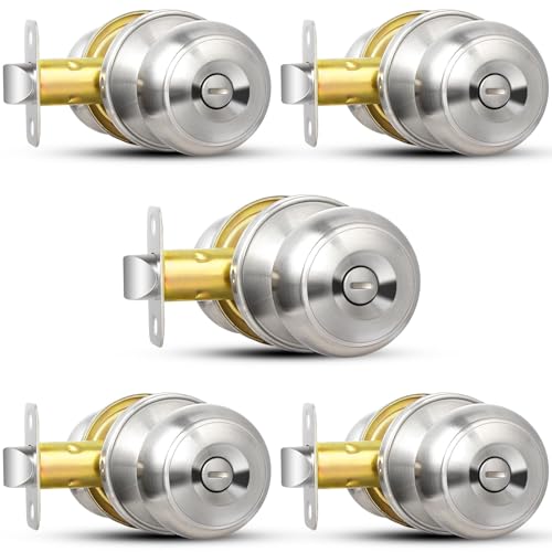 Sopoby Privacy Door Knob, 5 Pack Brushed Nickel Round Keyless Doorknobs - color: Brushed Nickel