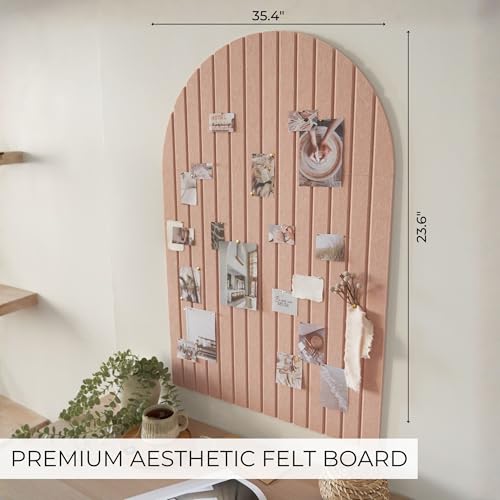 Large Arched Felt Bulletin Board - 6 Customizable Adhesive Tiles with Pins - color: Pink