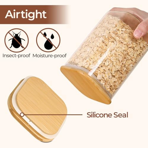 ComSaf Glass Storage Containers with Lids 1.4 Qt, Set of 3 Glass Food Jars | Glass Pantry Storage Containers, Square Kitchen Canisters, Lid with Silicone Seal, Cookie, Cereal, Coffee, Oats, BPA Free - size: 1.4Qt*3