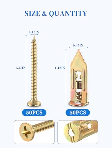 100 PCS Self Drilling Drywall Anchors with Screws Kit, Zinc Plated - size: 100PCS