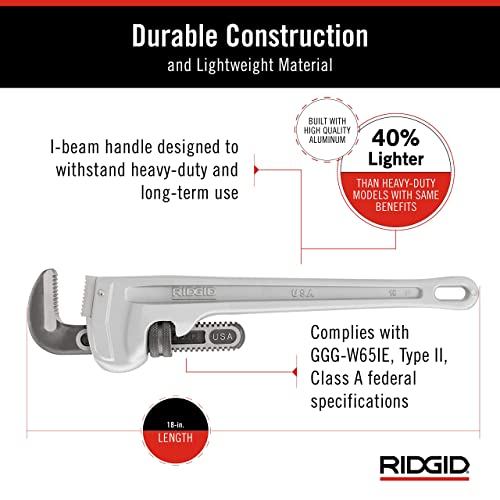 RIDGID 31100 Model 818 Aluminum Straight Pipe Wrench, 18-inch Plumbing Wrench - size: 18", style: Pipe Wrench